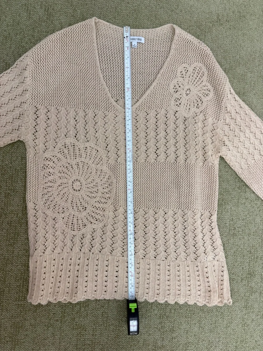 Johnny Was Openwork Pullover Natural Crochet Sweater Size M